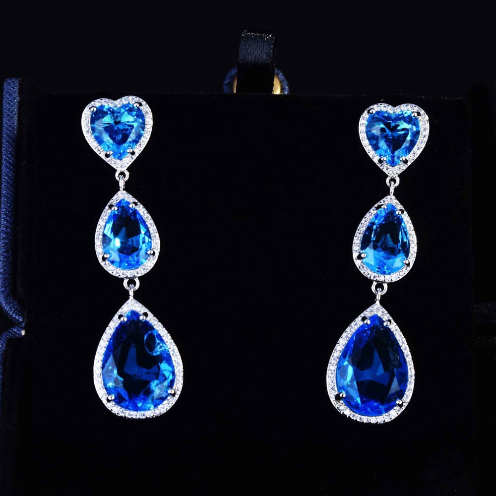Heart blue European style fashion stud earrings
