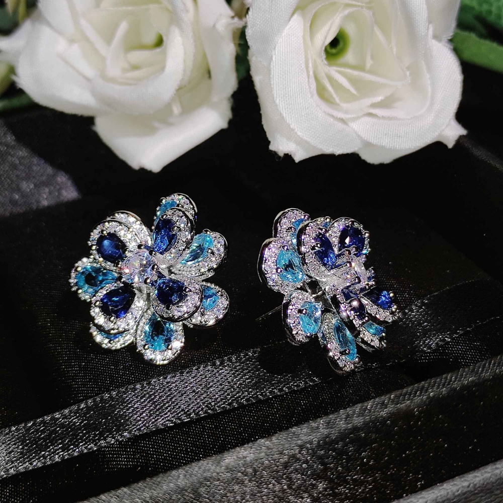 European style colors flowers stud earrings