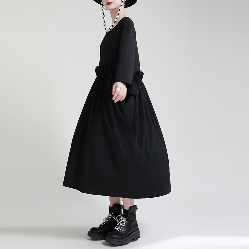 Long Pseudo-two skirt round neck elegant dress