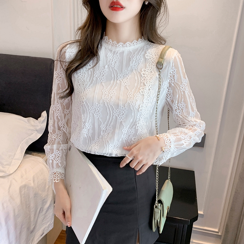 Autumn lace tops Western style hollow chiffon shirt