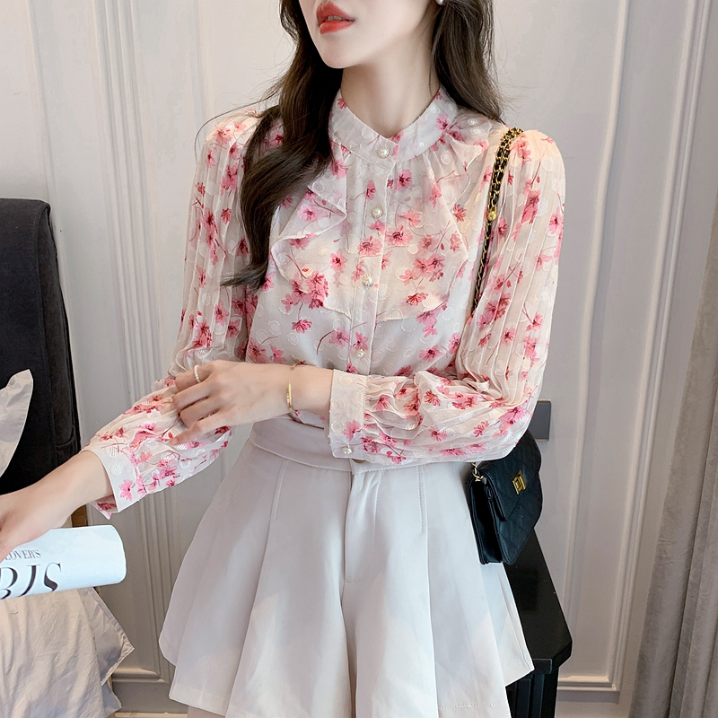 Long sleeve tops floral shirt for women
