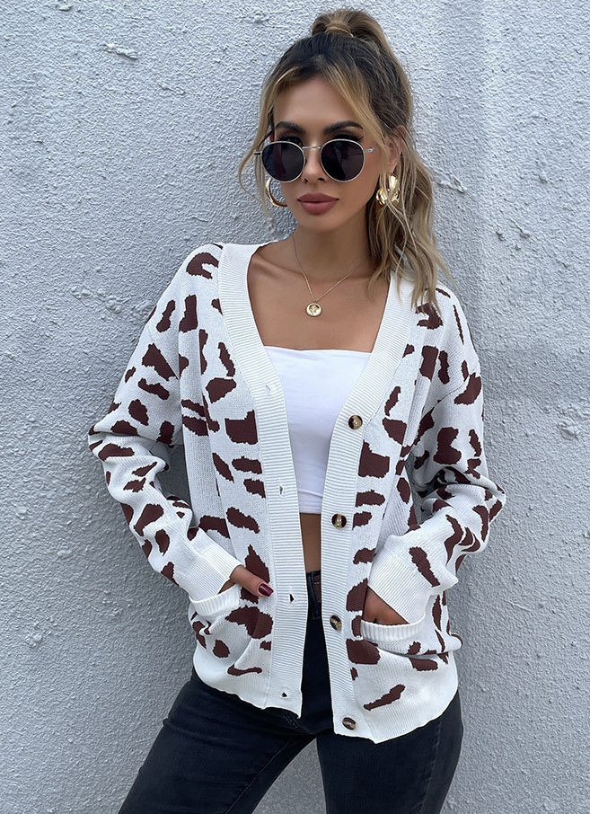 Autumn leopard coat European style knitted sweater