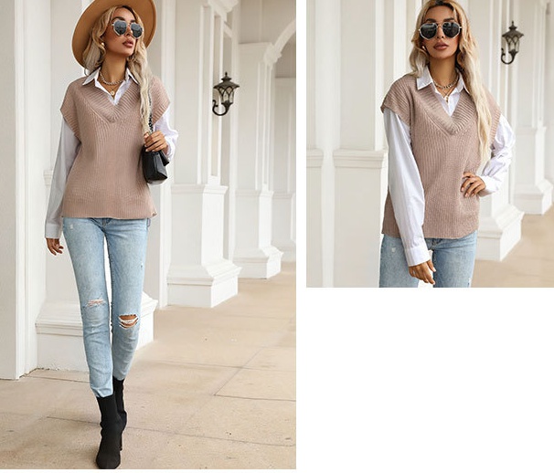 Pure fashion V-neck sweater autumn knitted waistcoat for women