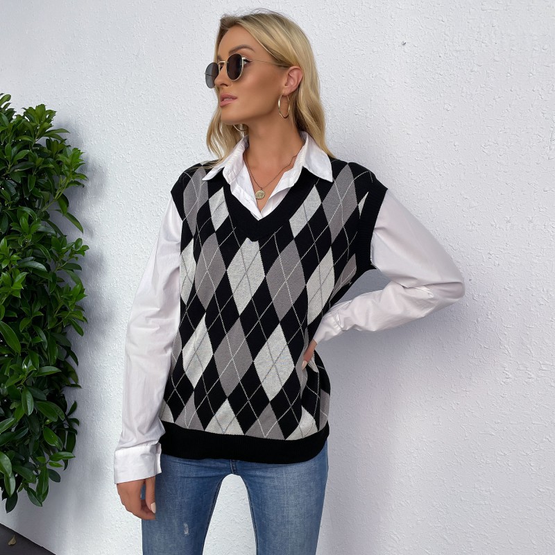 V-neck waistcoat European style sweater for women