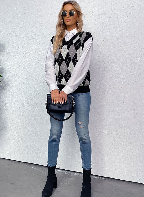 V-neck waistcoat European style sweater for women