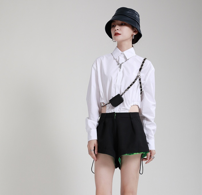Conjoined slim loose tops long sleeve lapel shirt