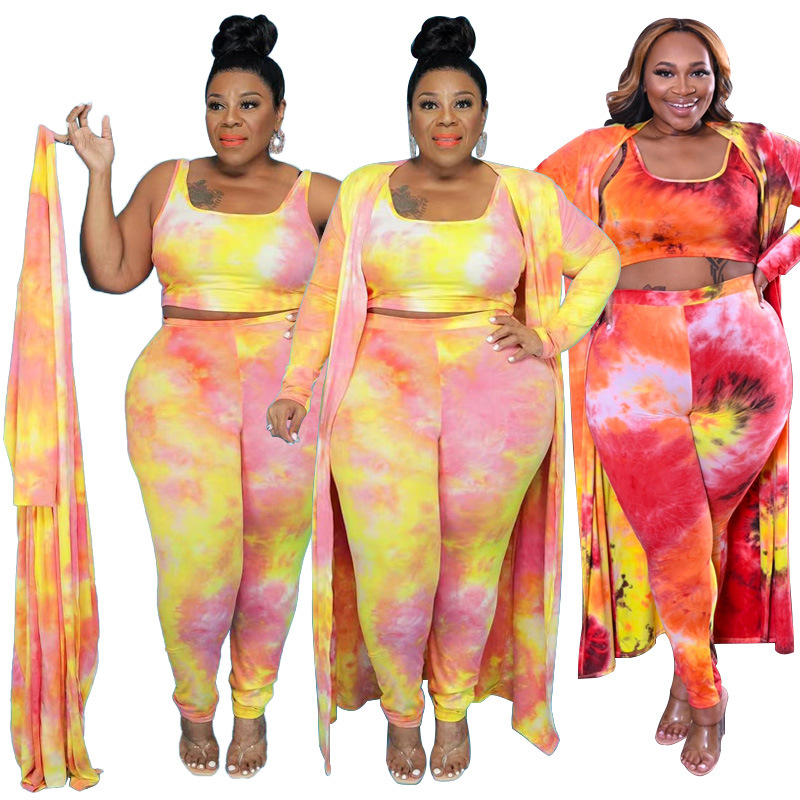 Fashion tie dye large yard casual pants 3pcs set for women