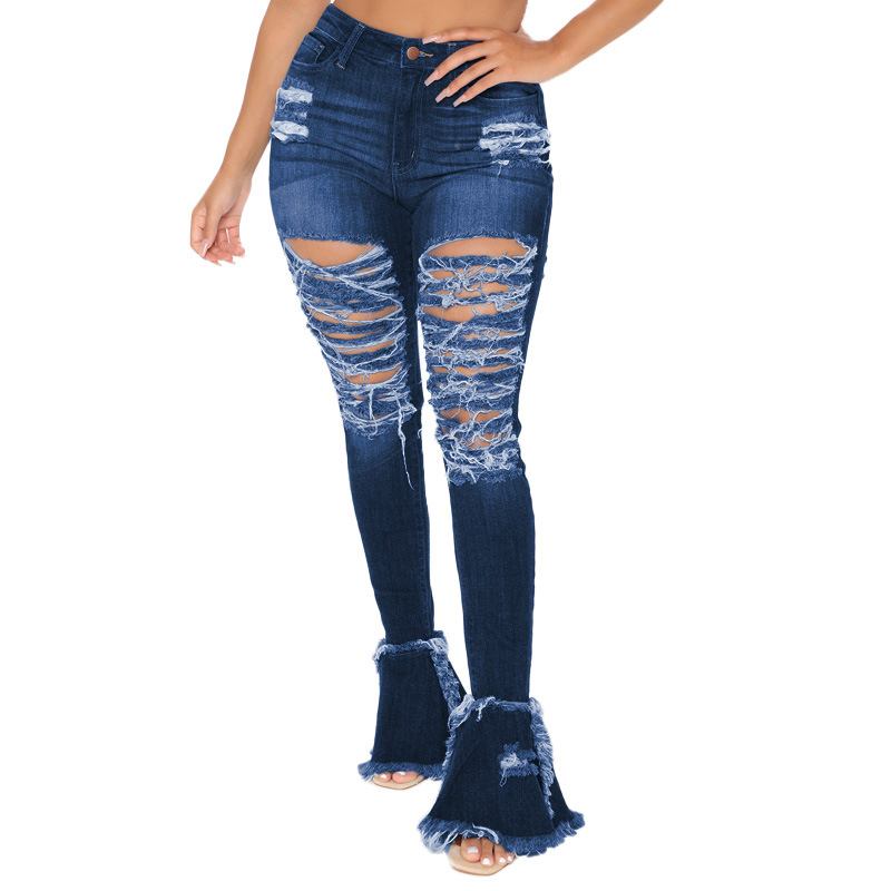 Tight washed fashion holes speaker jeans for women