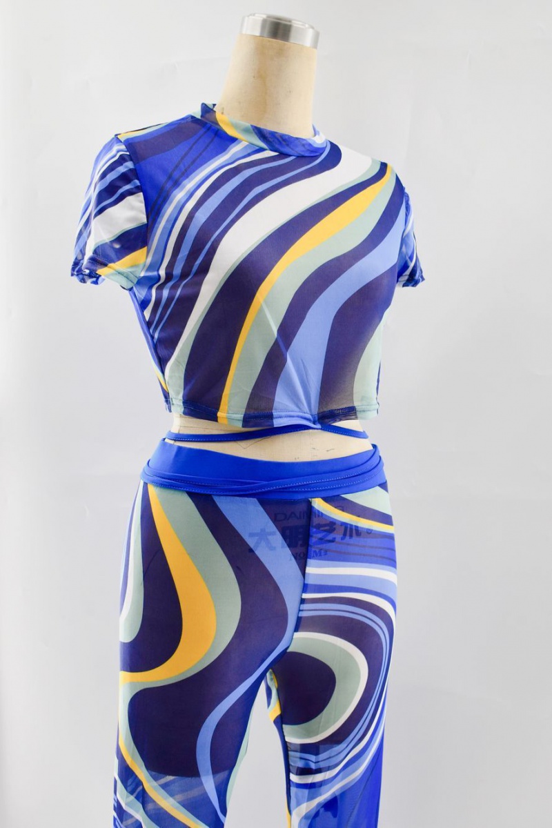 Short sleeve European style printing tights 2pcs set for women