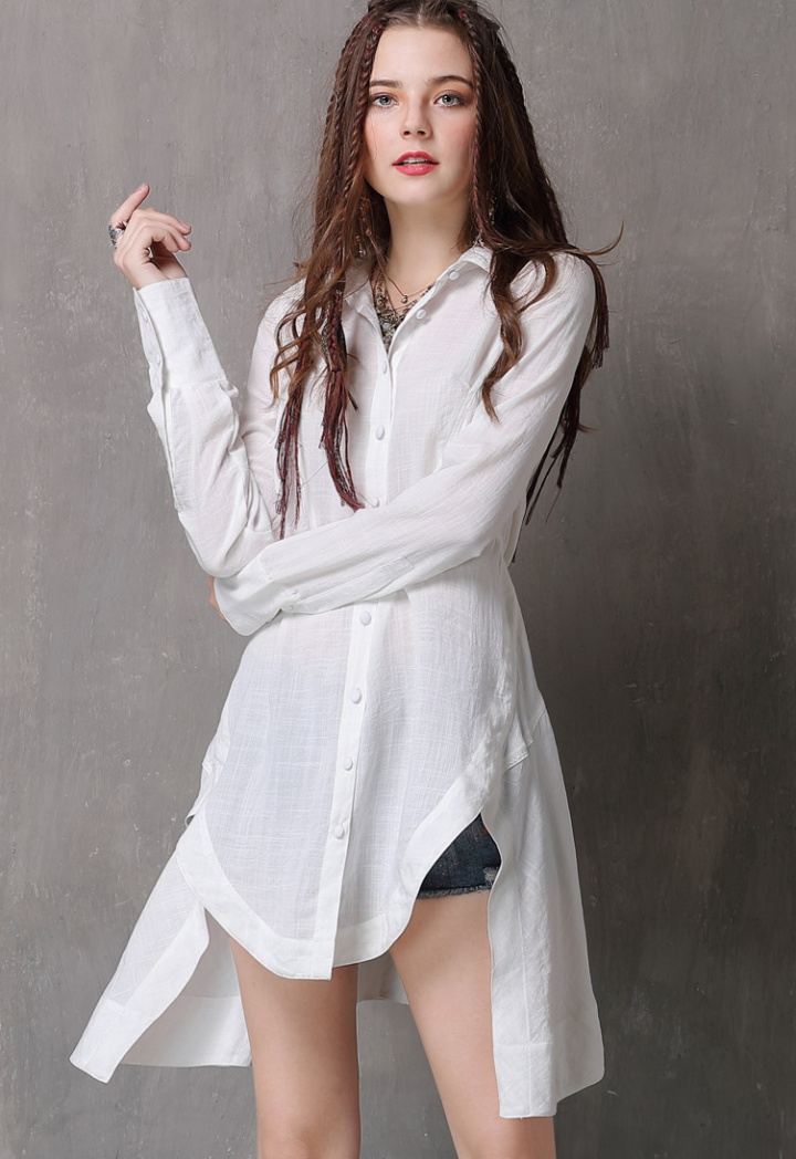 Irregular simple shirt long sleeve tops for women