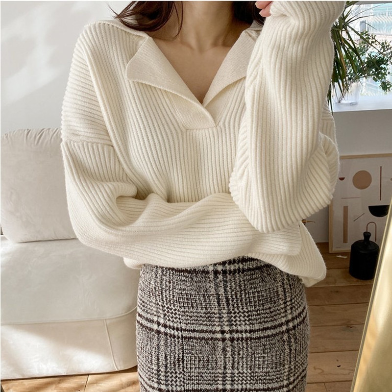 Long sleeve Korean style wears outside autumn lapel sweater