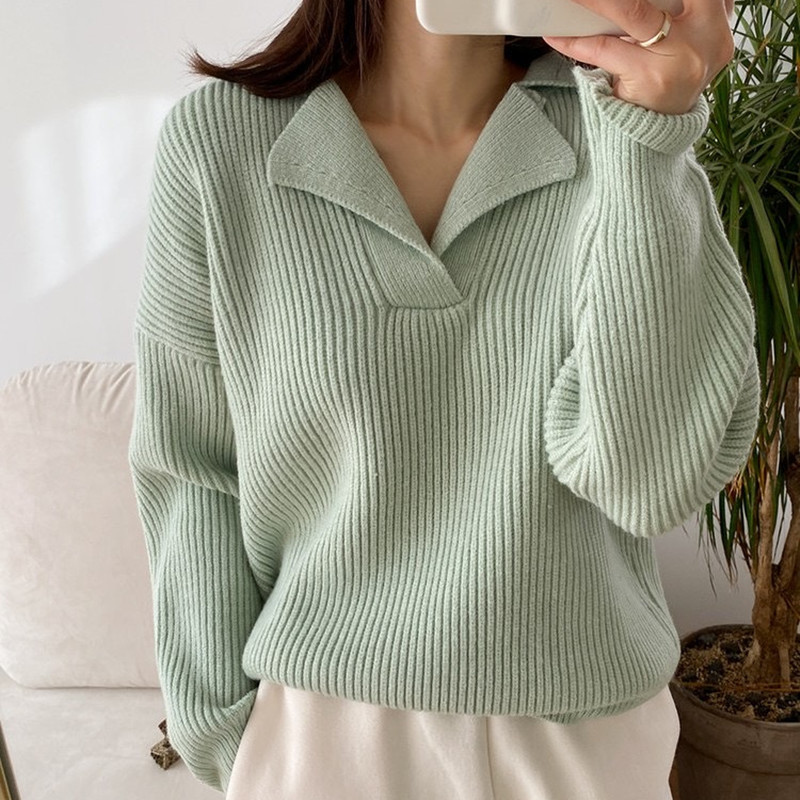 Long sleeve Korean style wears outside autumn lapel sweater