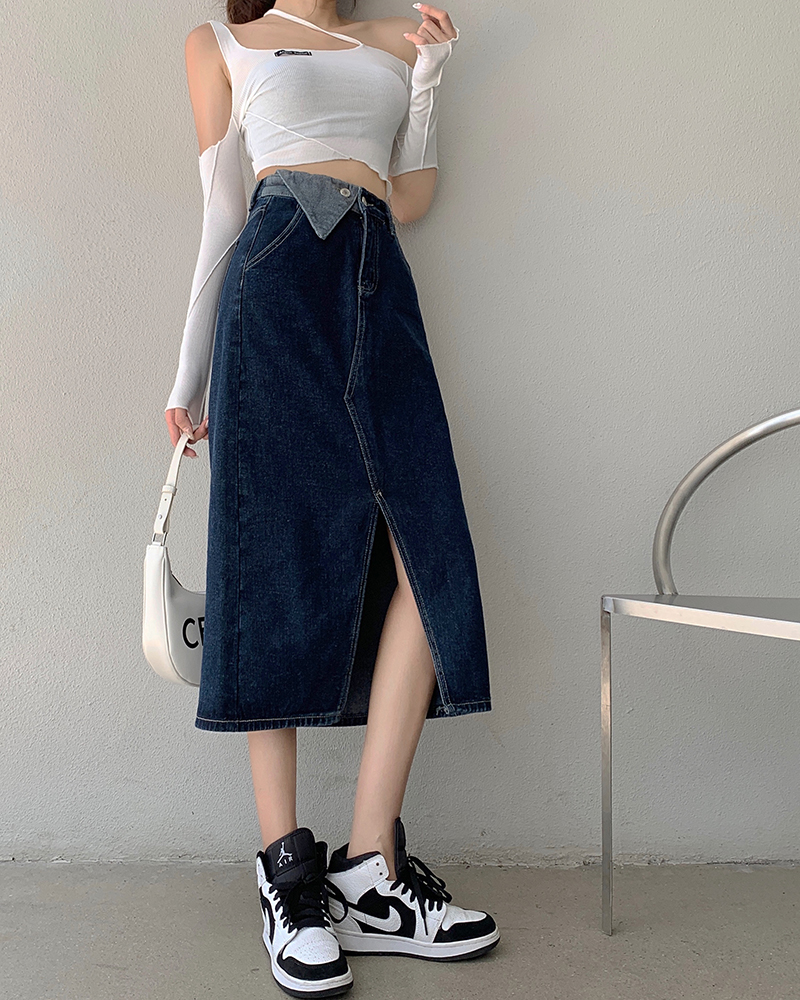 Long high waist skirt all-match fashion denim skirt