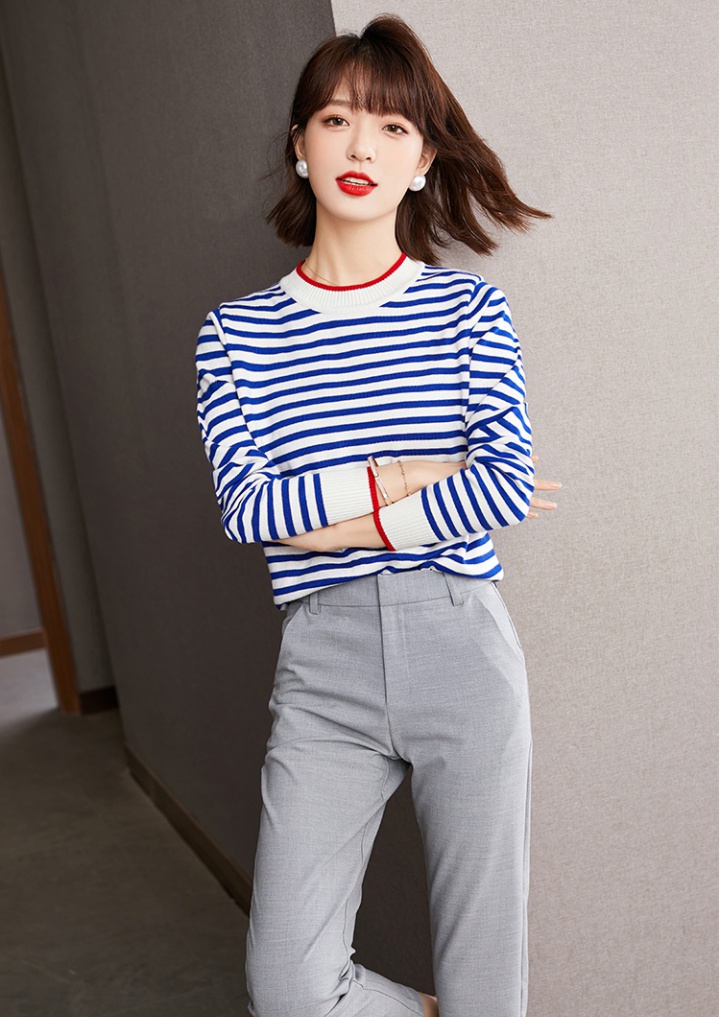 College style sweater stripe bottoming shirt for women