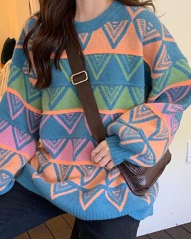 Diamond mixed colors plaid autumn sweater for women