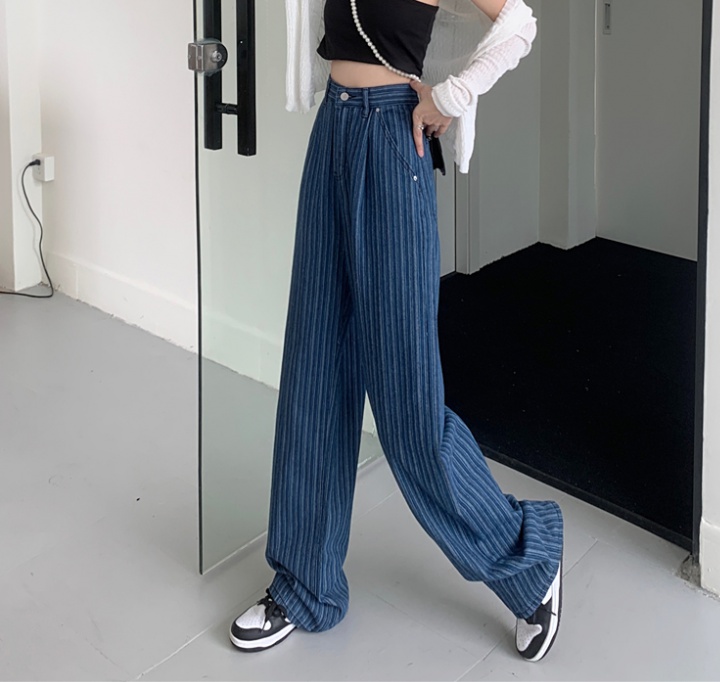 Lengthen fashion vertical stripes retro mopping pants