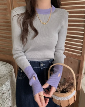 Slim long sleeve sweater mixed colors bottoming shirt