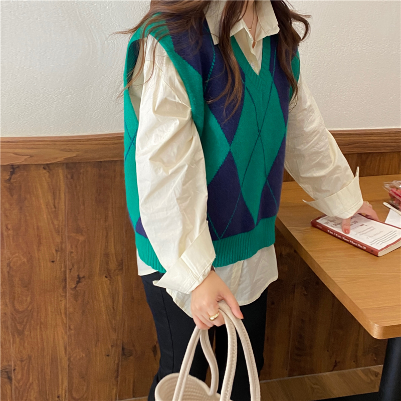 Korean style waistcoat quilted sweater