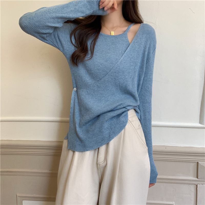 Autumn Pseudo-two pullover long sleeve sweater