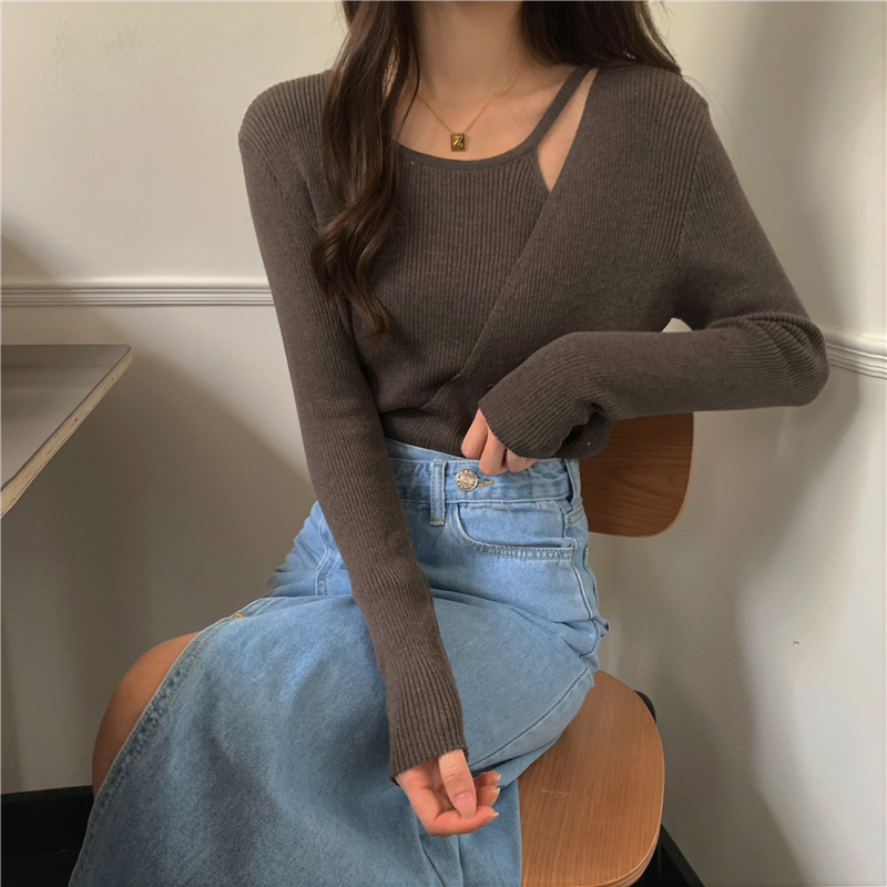 Autumn Pseudo-two pullover long sleeve sweater