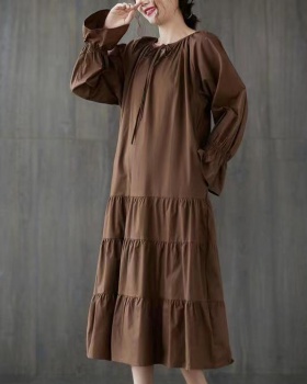 Long long sleeve loose fold frenum dress