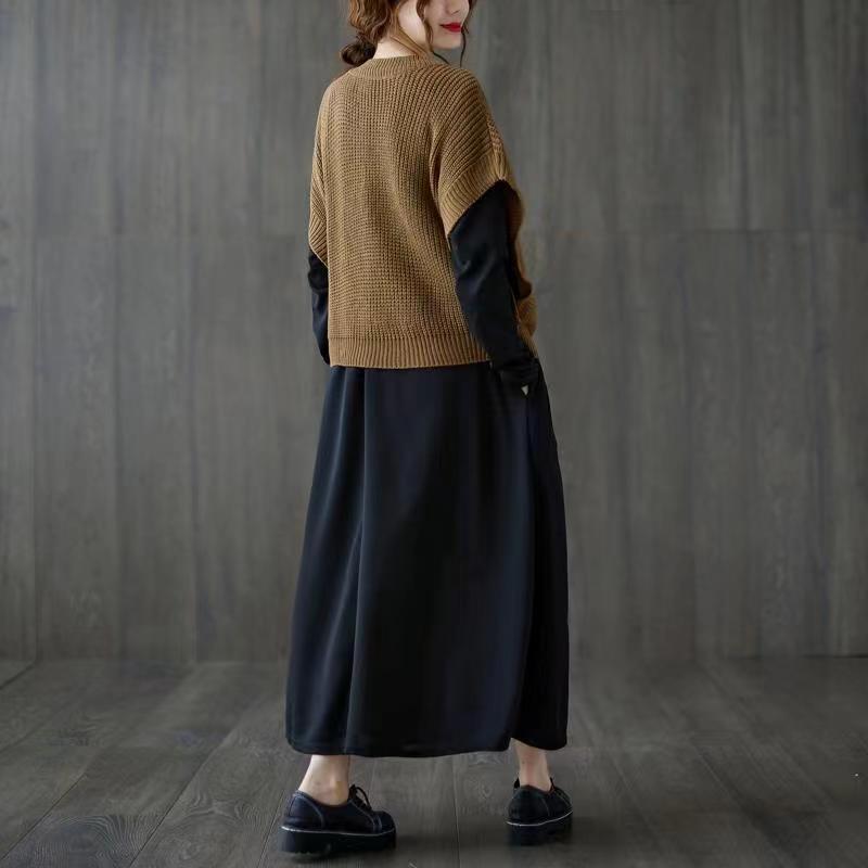 Knitted waistcoat bottoming dress 2pcs set