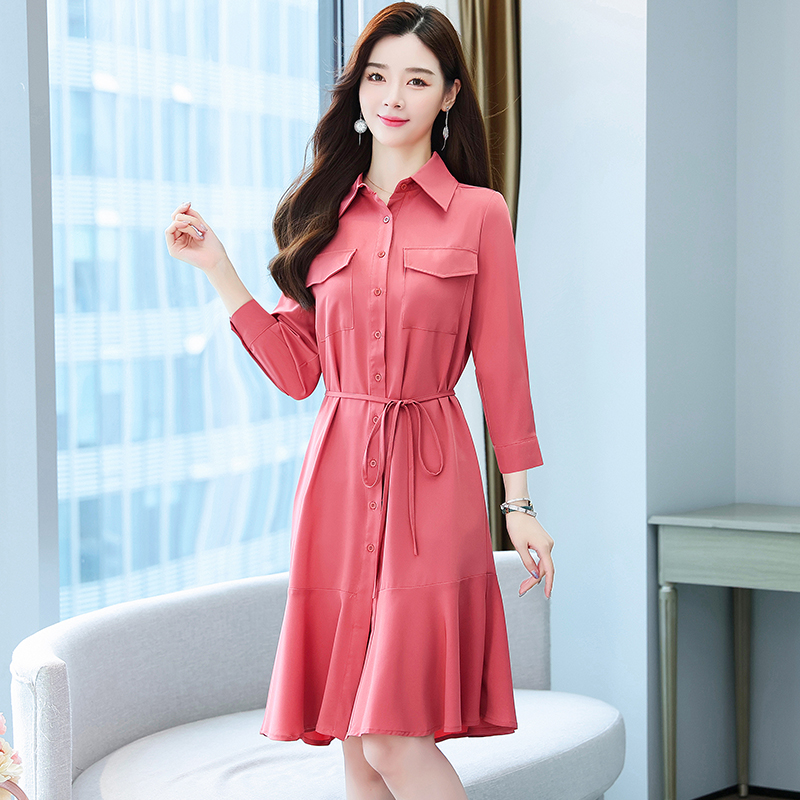 Pinched waist shirt spring and autumn dress for women