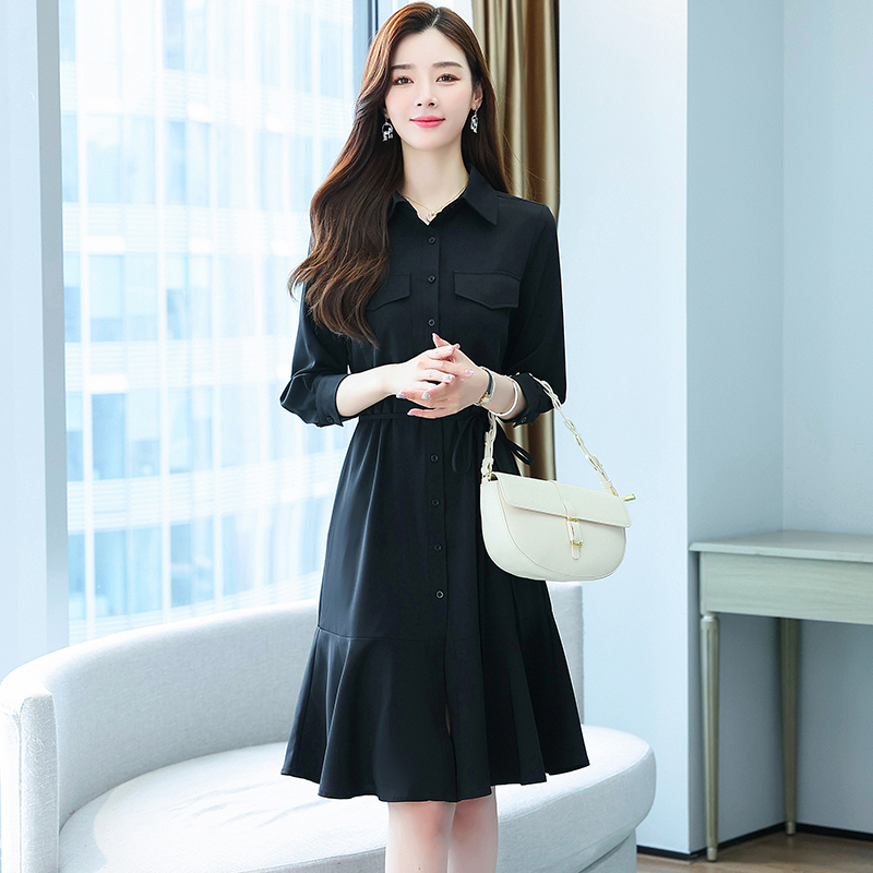 Pinched waist shirt spring and autumn dress for women
