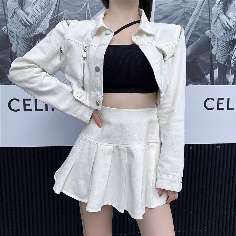 Short pleated coat fashion skirt 3pcs set