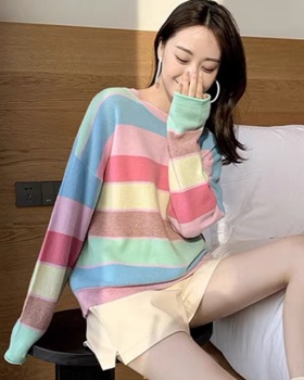 Wool loose rainbow mixed colors autumn and winter sweater