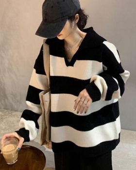 Stripe Korean style all-match loose lazy sweater for women