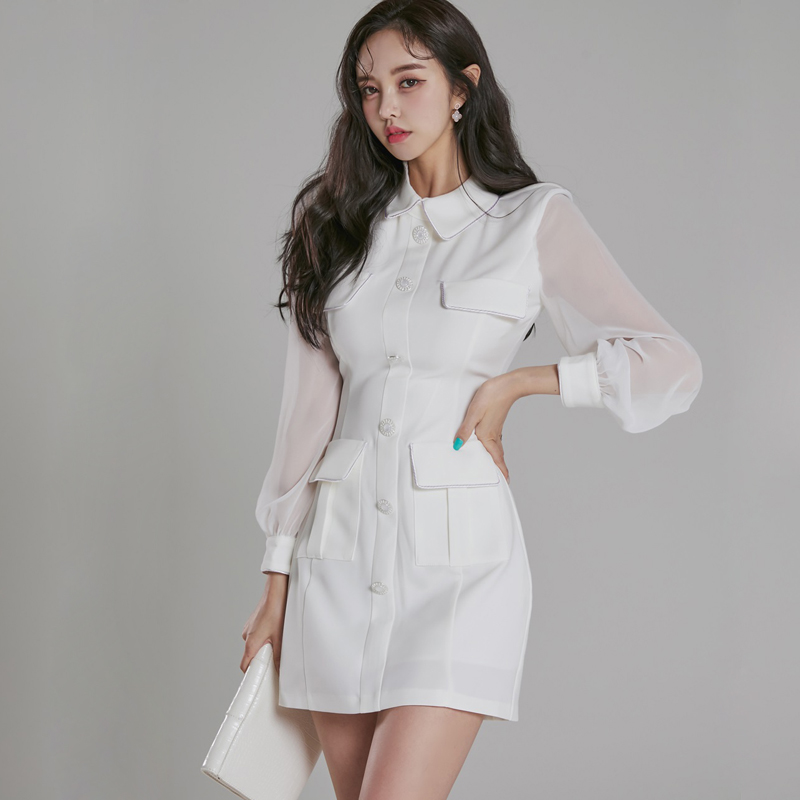 Shirt collar Korean style single-breasted autumn fashion dress