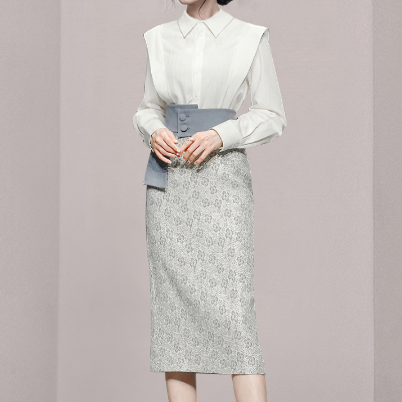 Fashion shirt white skirt 2pcs set for women