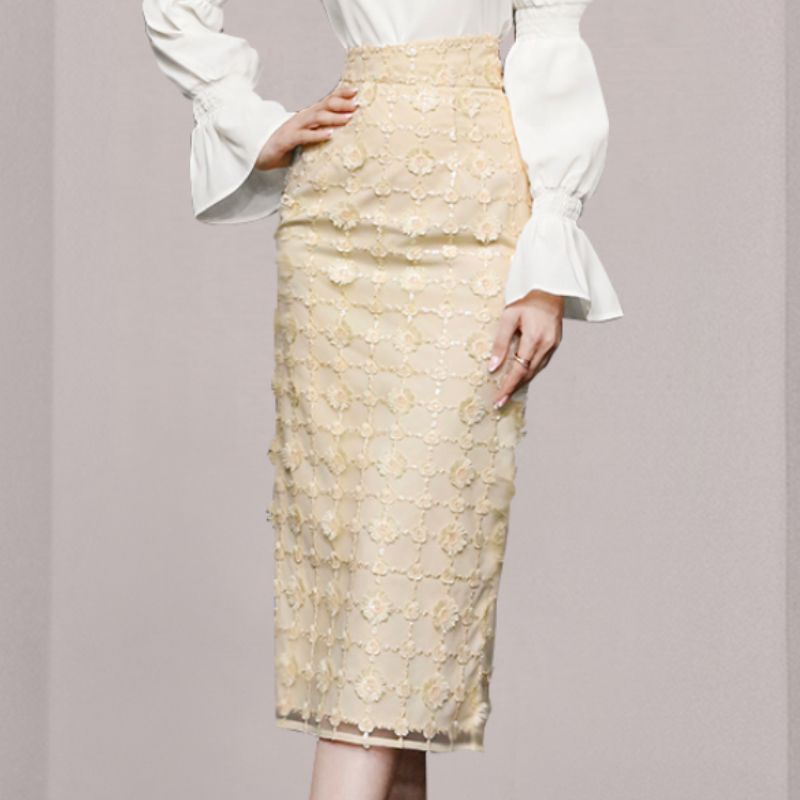 Temperament sequins tops puff sleeve short skirt a set