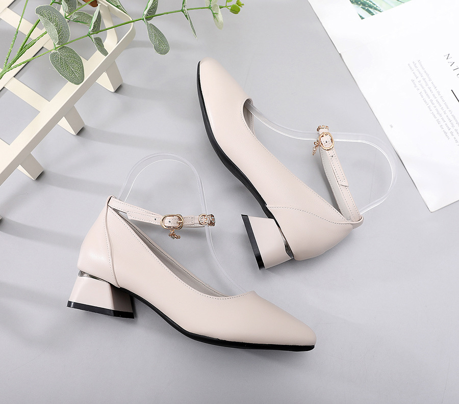 Autumn middle-heel thick hasp shoes for women
