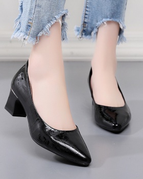 Middle-heel fashion thick patent leather shoes for women