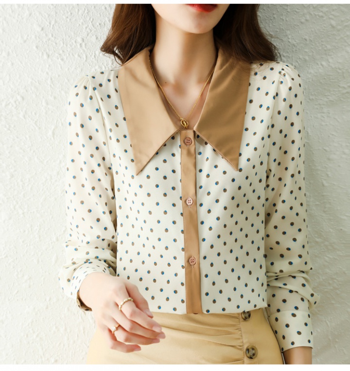 Western style chiffon shirt minority polka dot tops for women