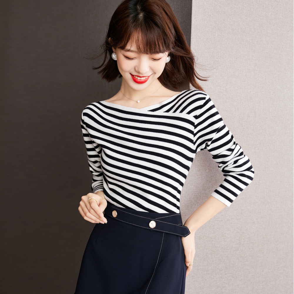 Stripe simple temperament sweater autumn fashion T-shirt