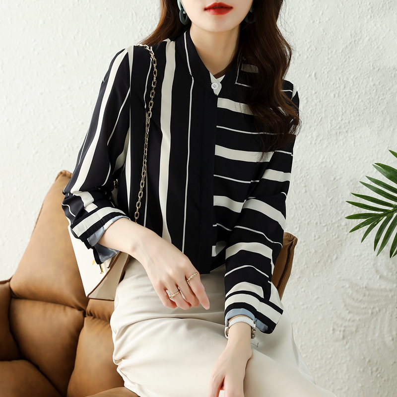 Stripe irregular shirt temperament tops for women