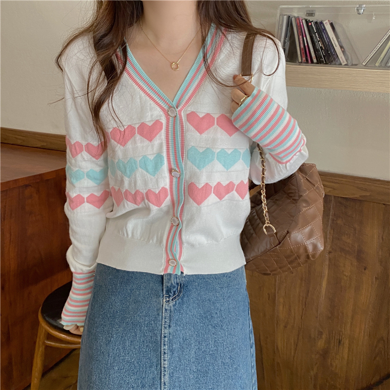 Loose heart sweater knitted autumn and winter coat