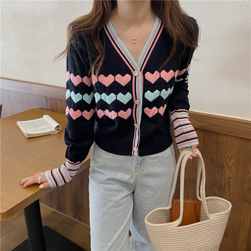 Loose heart sweater knitted autumn and winter coat