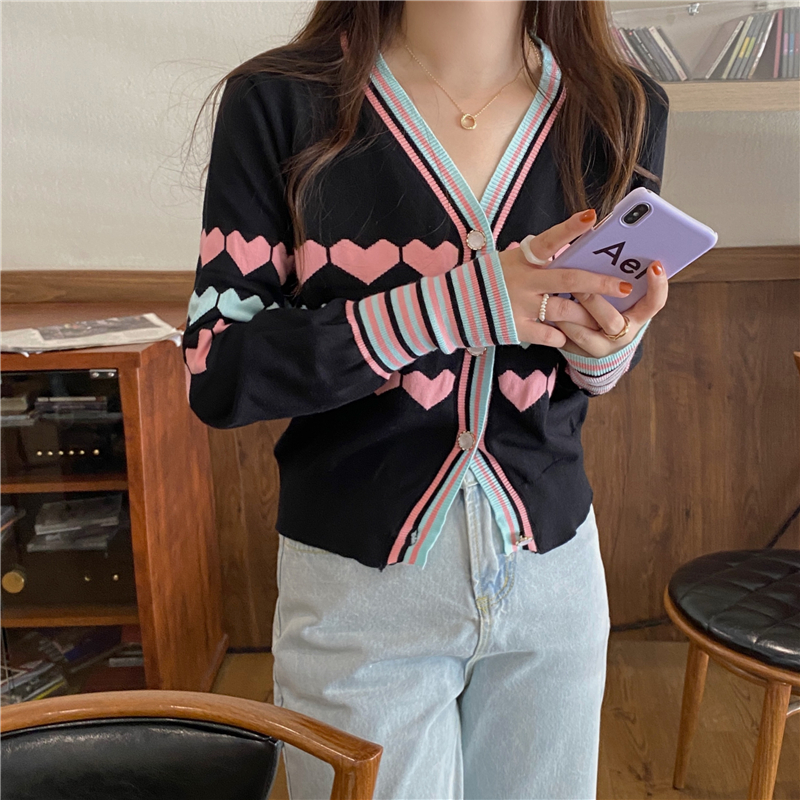 Loose heart sweater knitted autumn and winter coat