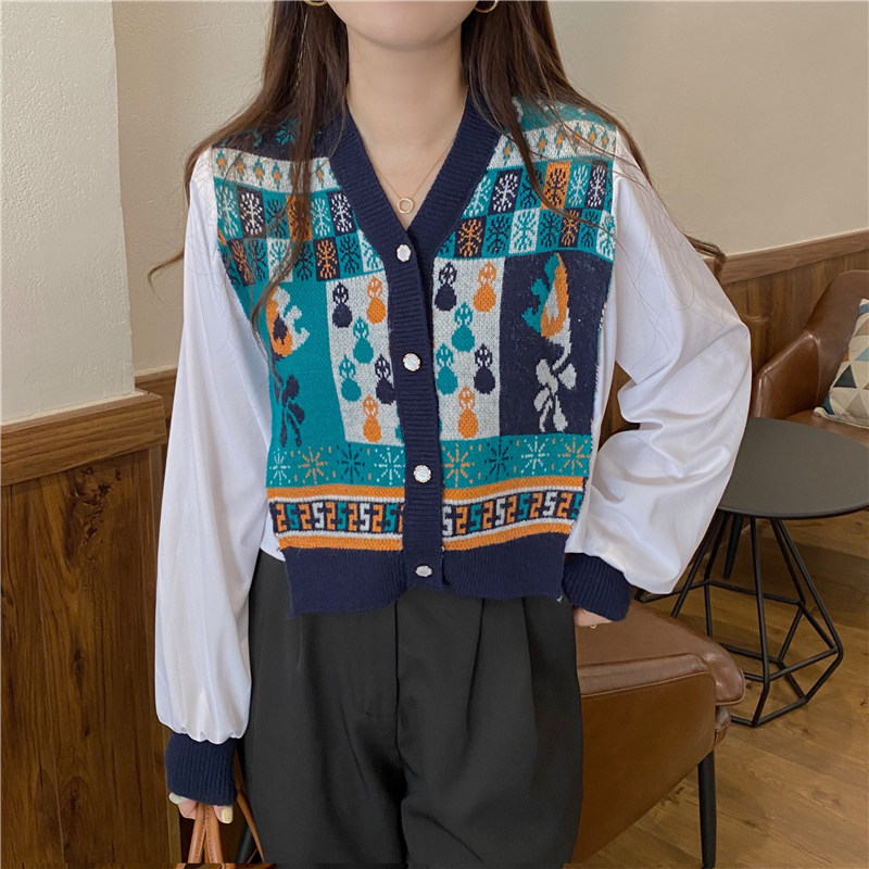 Knitted long loose long sleeve minority Western style shirt