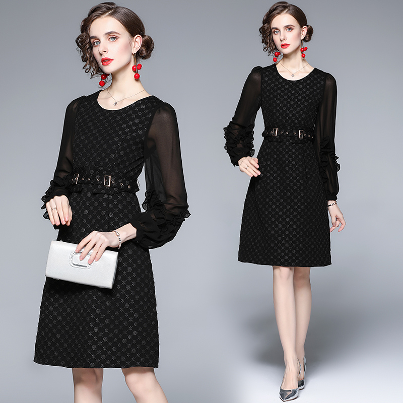 Temperament autumn pinched waist dress for women