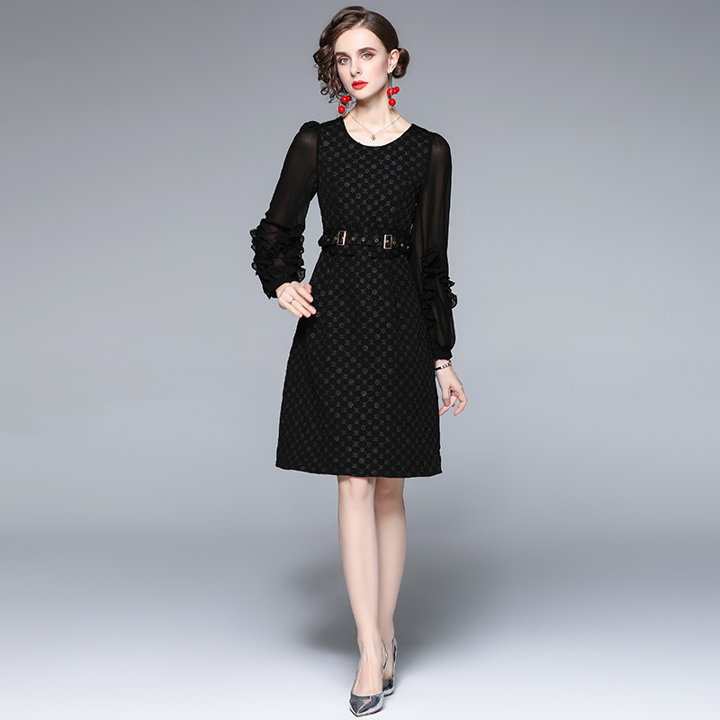 Temperament autumn pinched waist dress for women