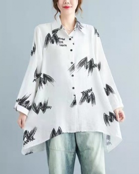 Slim printing loose large yard cotton linen shirt