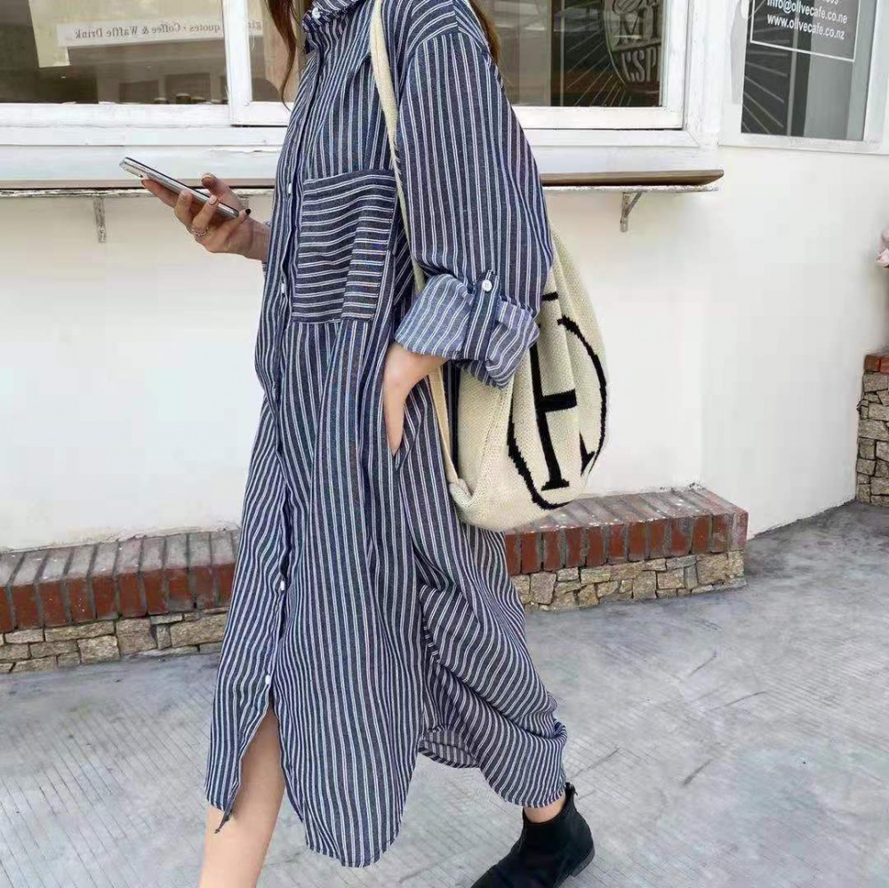 Loose Korean style shirt stripe long dress