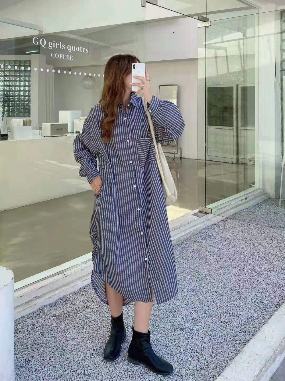 Loose Korean style shirt stripe long dress