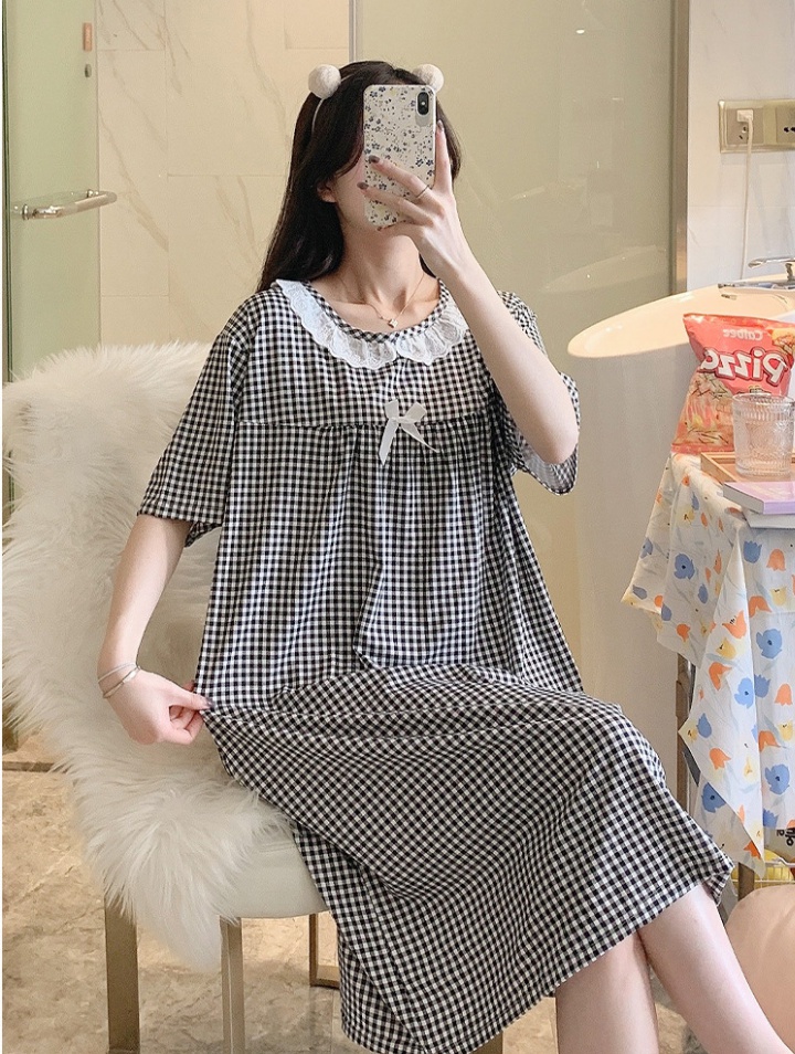 Summer Casual plaid milk silk cozy night dress