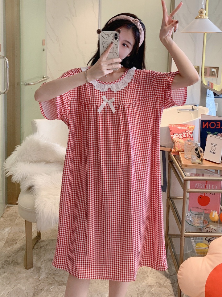 Summer Casual plaid milk silk cozy night dress